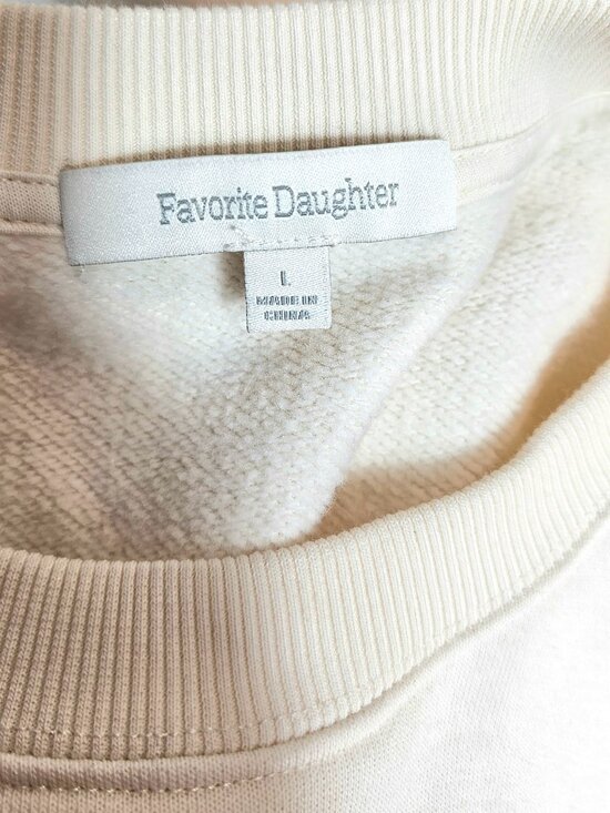 Favorite Daughter Graphic Sweatshirt Cream Pink Logo Pullover Size Large - Picture 9 of 10